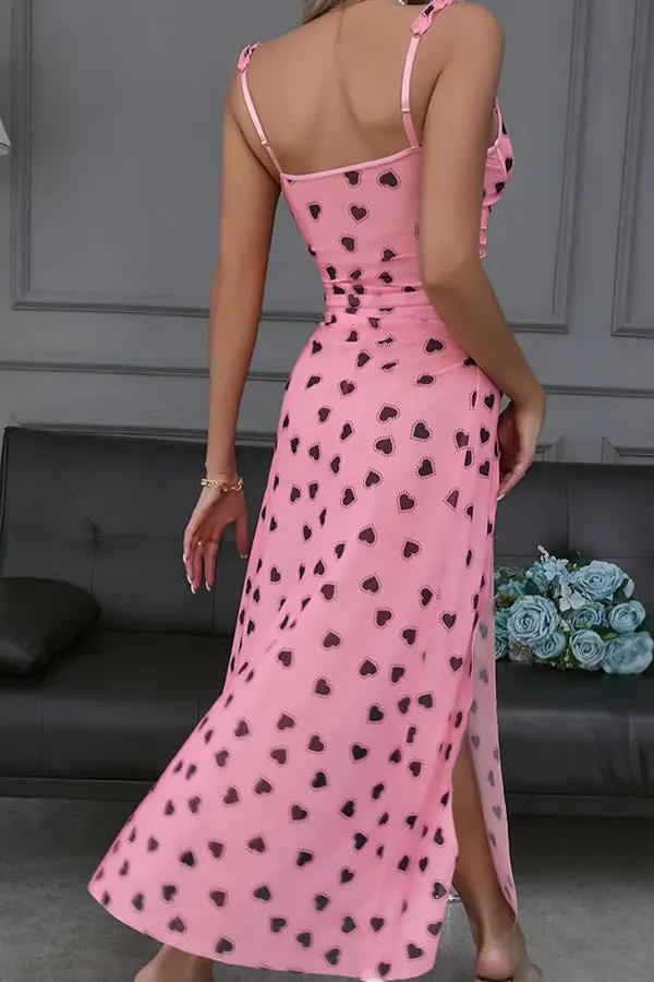 Sweetheart Pink Mesh Heart-Print Lingerie Dress LingerieDiva