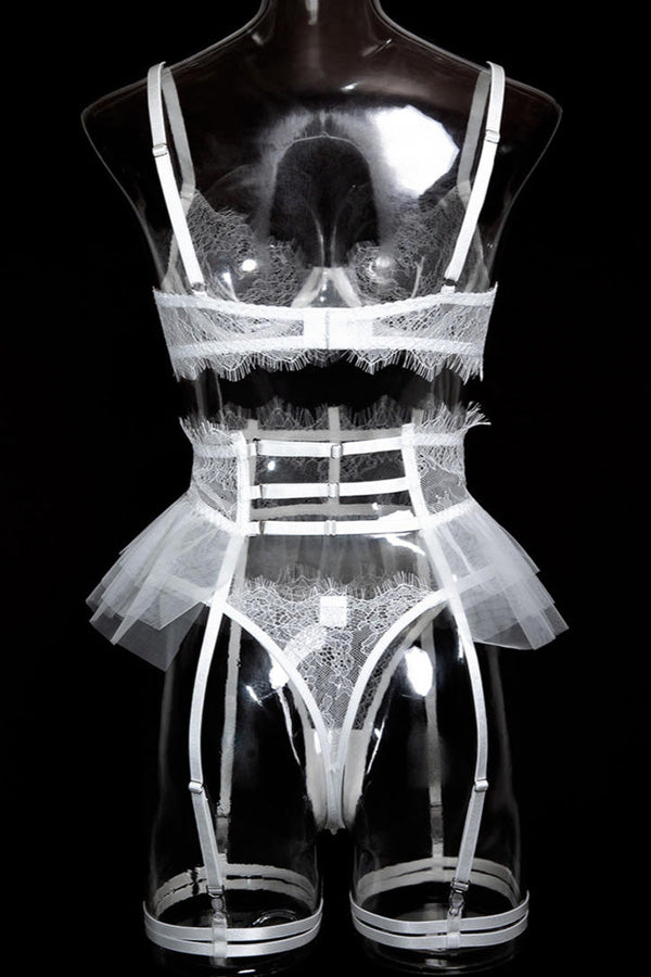 White Lace Bra Garter Lingerie Set