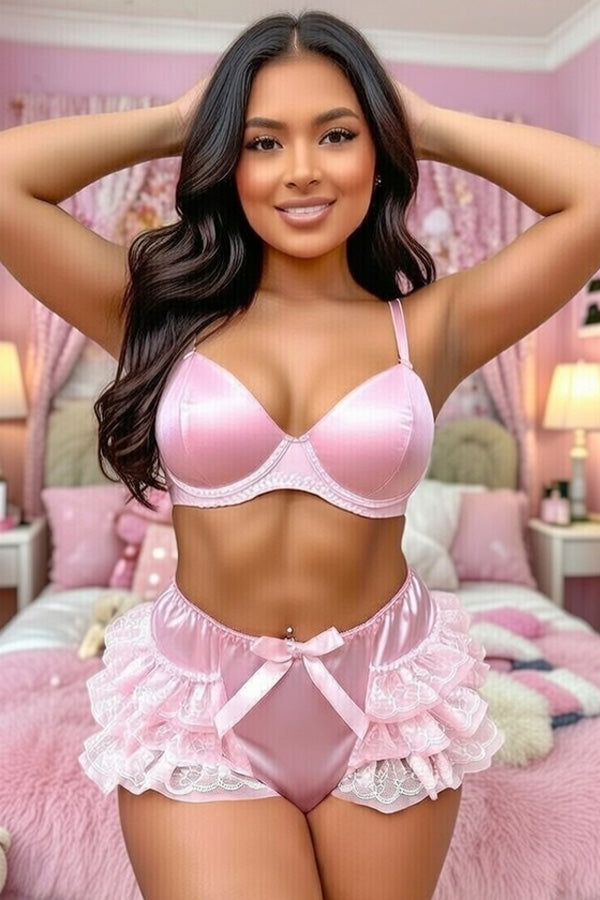 Pink Satin Ruffle Frilly Panty