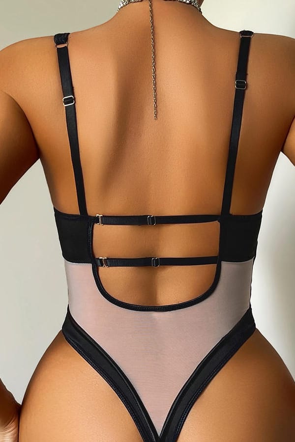 Black Sheer Mesh Cutout Teddy