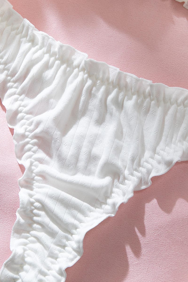 White Ruffled Ribbed Bra and Panty Set