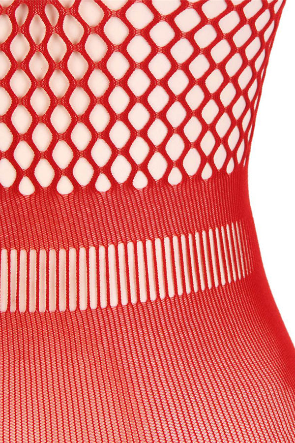 Red Crochet Mesh Hollow-out Mini Chemise Dress