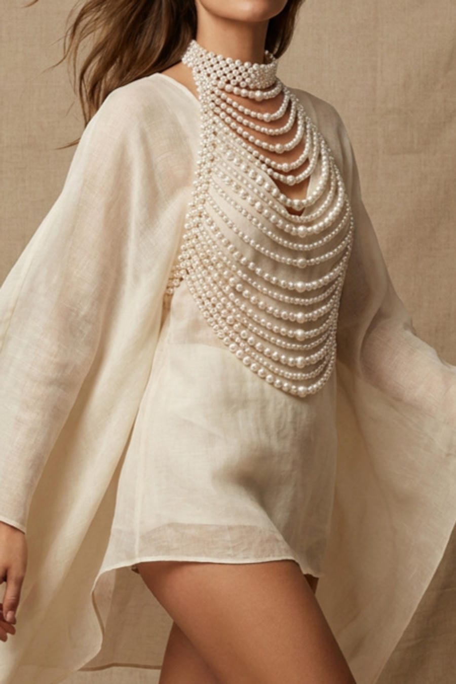 Multi-Strand Layered Pearl Body Necklace