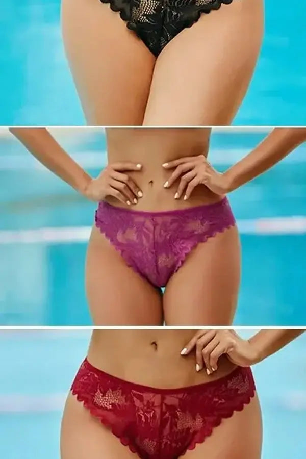 Purple Lace Cheeky Cut Thong FineToo