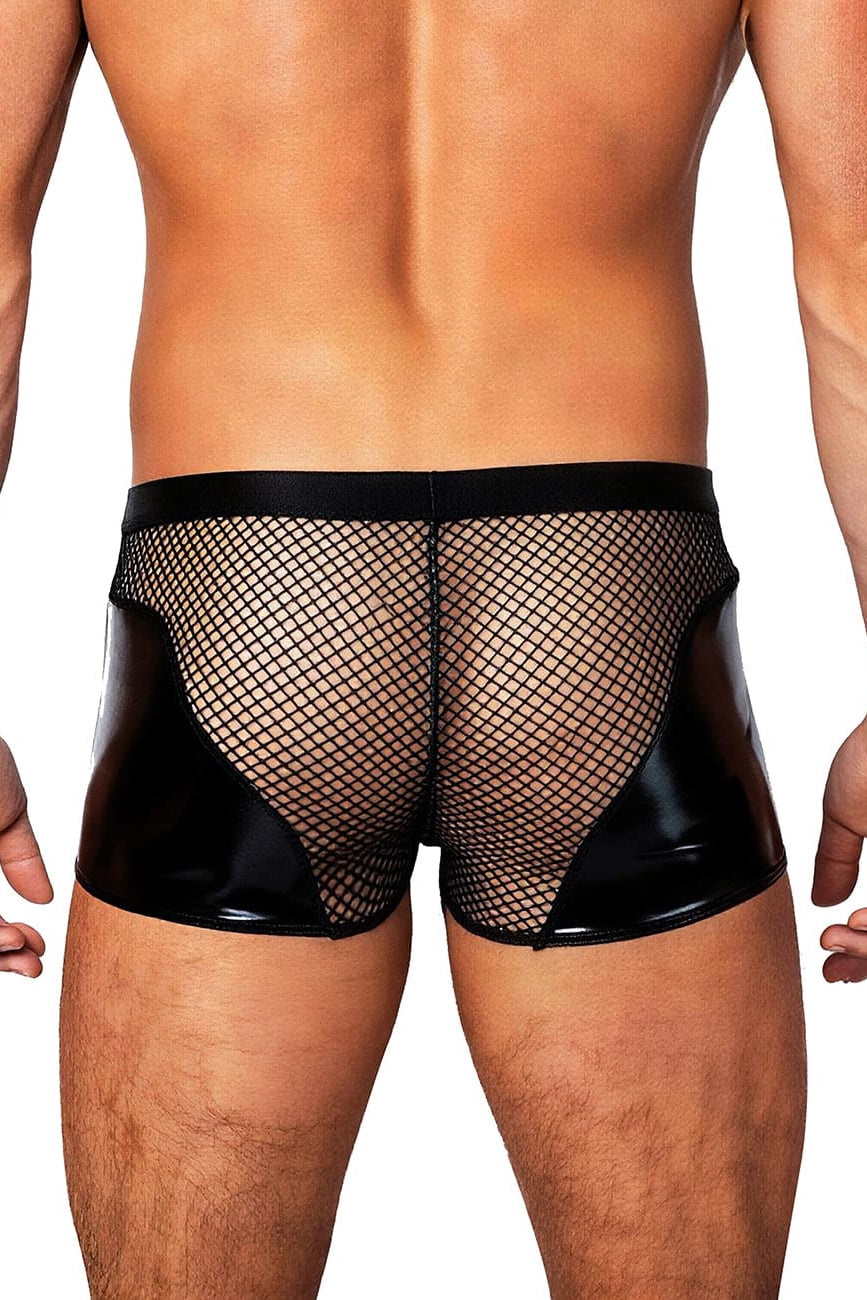 Men's Black Vinyl Fishnet Mesh Boxer Briefs