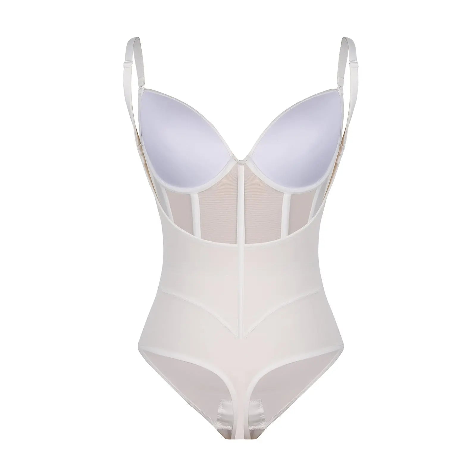 White Plunge Backless Bodysuit Shaper With Built-In Bra And Velvet Boned Corset CocoLolos