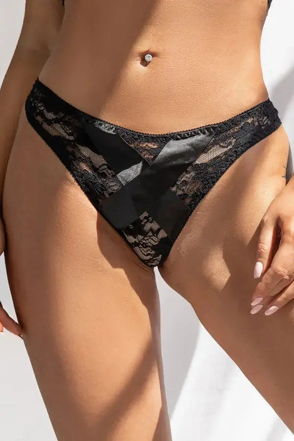 Lace and Ribbon 2-Piece Garter and Panty Set Lingerie Diva