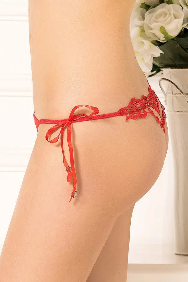 Plus Size Sexy Red Lace Applique Thong Lingerie Diva