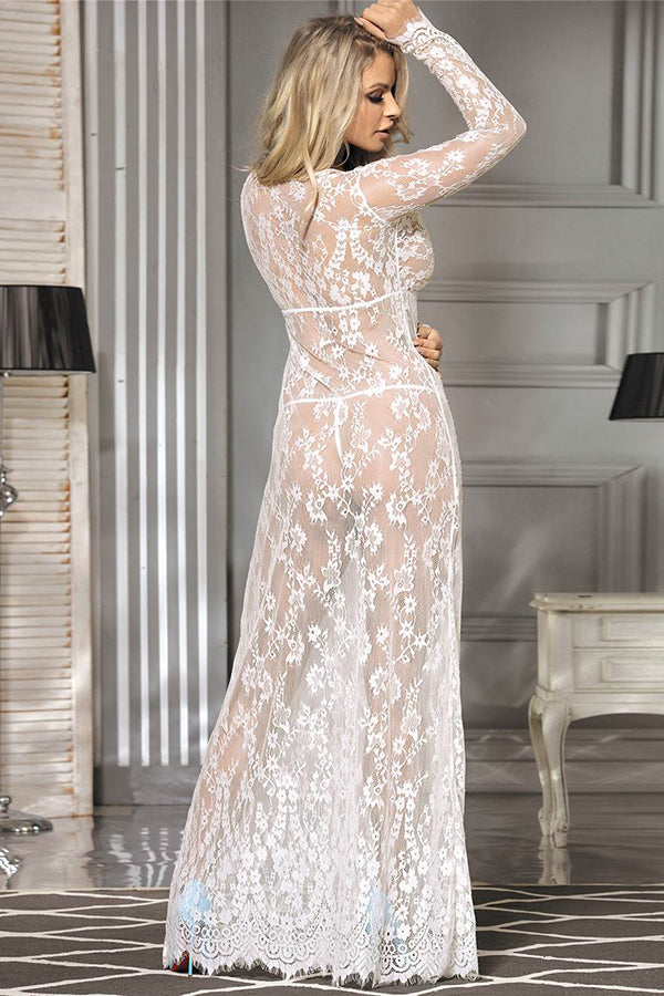 White Long Lace Nightgown & G-String