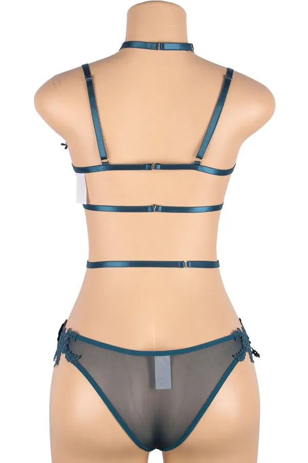 Plus Size Teal Lace Cup Lingerie Set Lingerie Diva