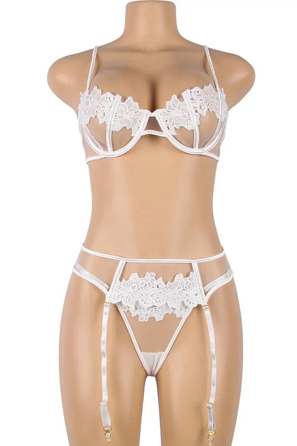 Plus Size White Captivating Sheer Mesh Bra Set Lingerie Diva