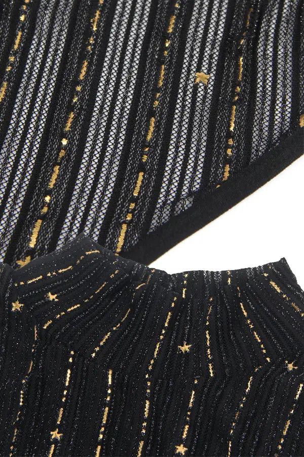 Black Long-Sleeved Mesh Star Bodysuit Lingerie Diva