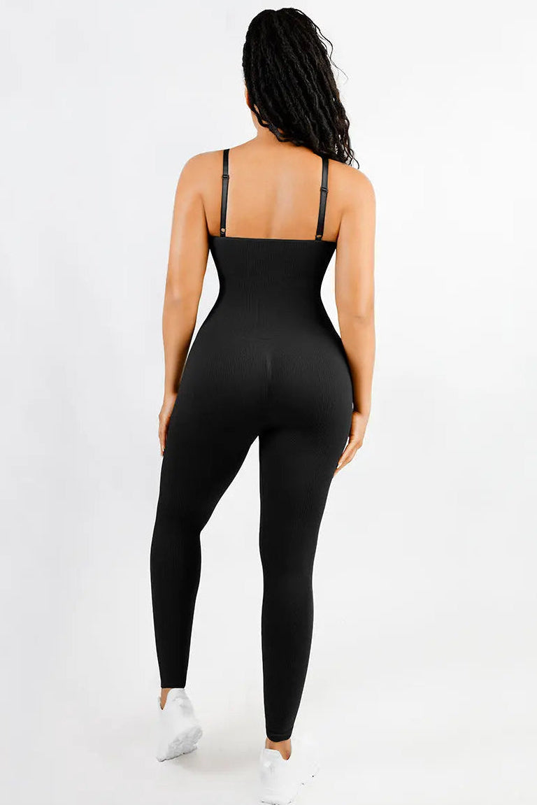 Chic Black Ribbed Shaping Full Jumpsuit CocoLolos