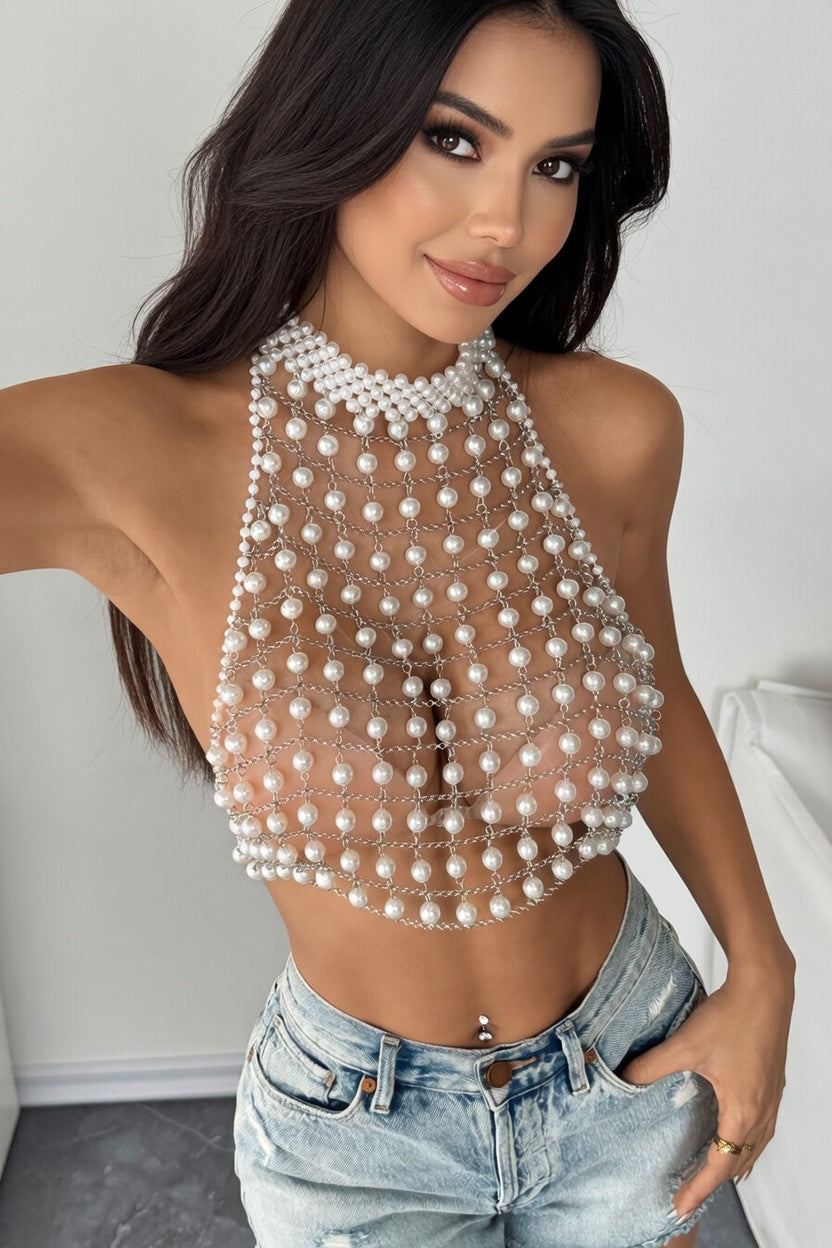 Pearl Chain Halter Top