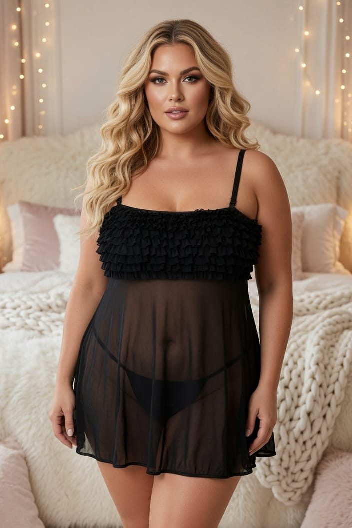 Plus Ruffle and Sheer Babydoll