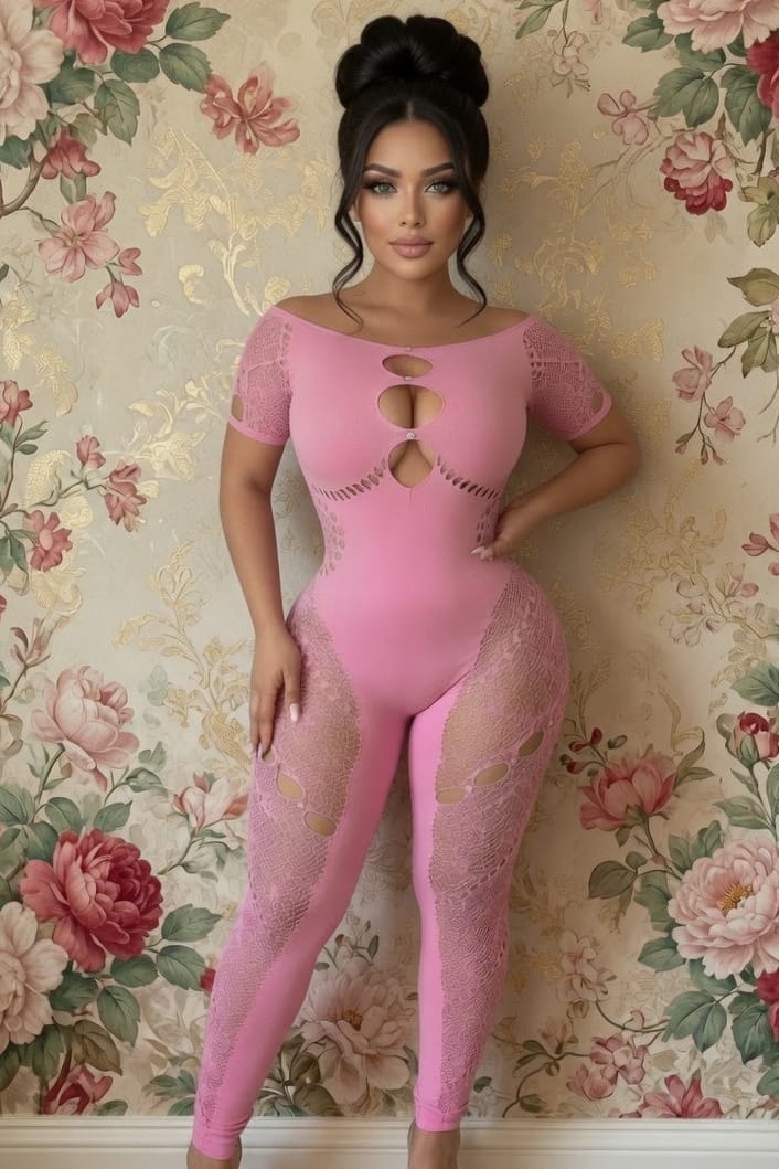 Cutout Halter Neck Pink Bodystocking