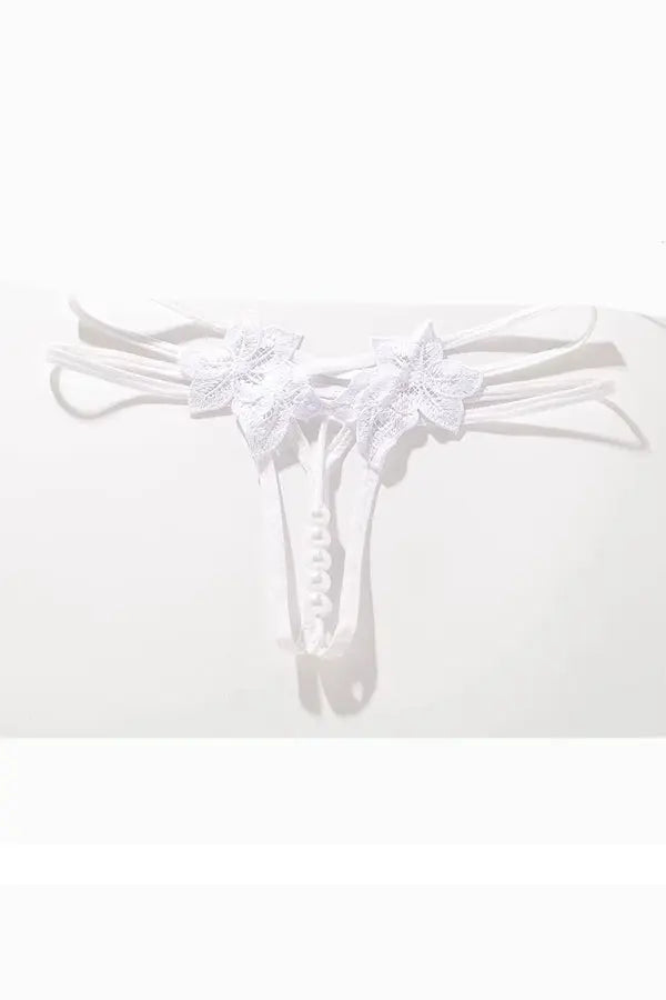 White Open Front Pearl Lace Thong FineToo