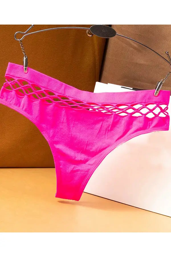Pink Lattice-Cut Detailing Seamless Thong FineToo