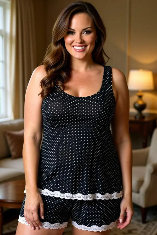 Plus Dotted Short PJ Velvet Kitten