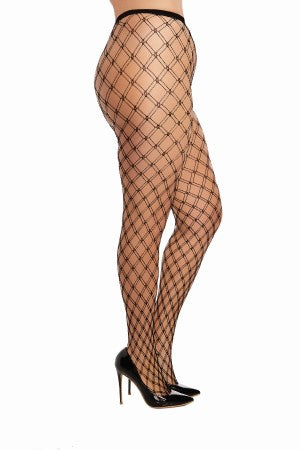 Plus Double Knitted Fence Net Pantyhose
