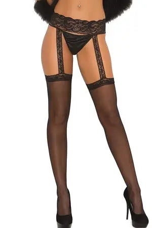 Sleek Sheer Thigh High & Garter Belt Set - LingerieDiva