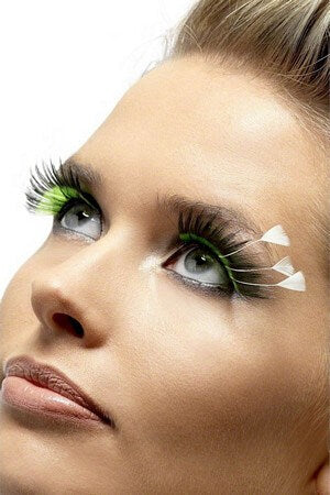 Black &amp; Green Feather Plume Eyelashes - LingerieDiva