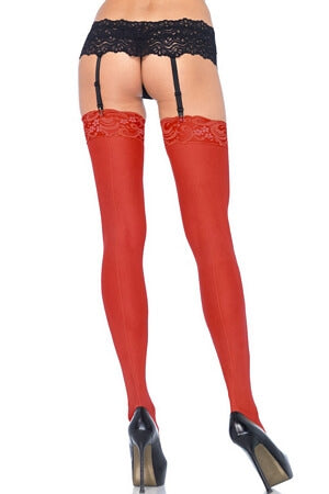 Plus Red Back Seam Stockings with Lace Top