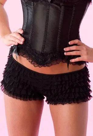 Black Ruffle Boy Shorts W/ Bow Velvet Kitten