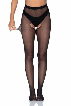 Plus Mercedes Sheer Crotchless Pantyhose Leg Avenue
