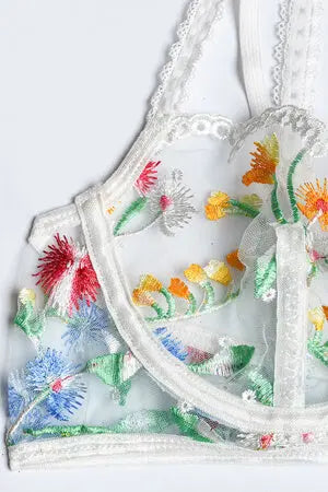 Flowering Delight Bra, G-String, Garter Set Velvet Kitten