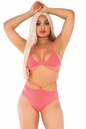 Neon Cage Strap Bra And Panty Set