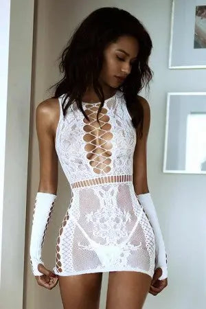 White Criss Cross Detail Chemise Dress With Sleeves Yelete