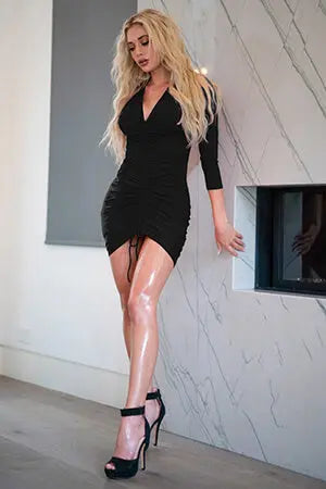 Black Long Sleeve Cinched Bodycon Dress Yelete