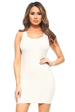 White Seamless Long Tank Slip Dress Yelete
