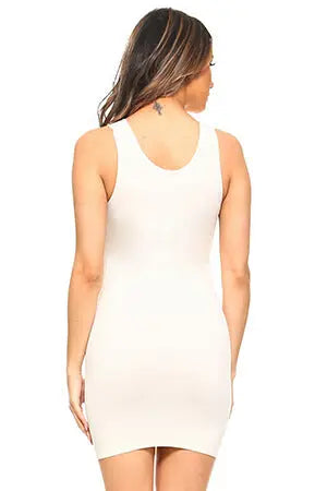White Seamless Long Tank Slip Dress Yelete