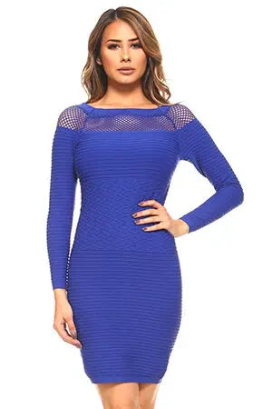 Sneak Peek Fishnet Long Sleeve Mini Bodycon Dress Yelete