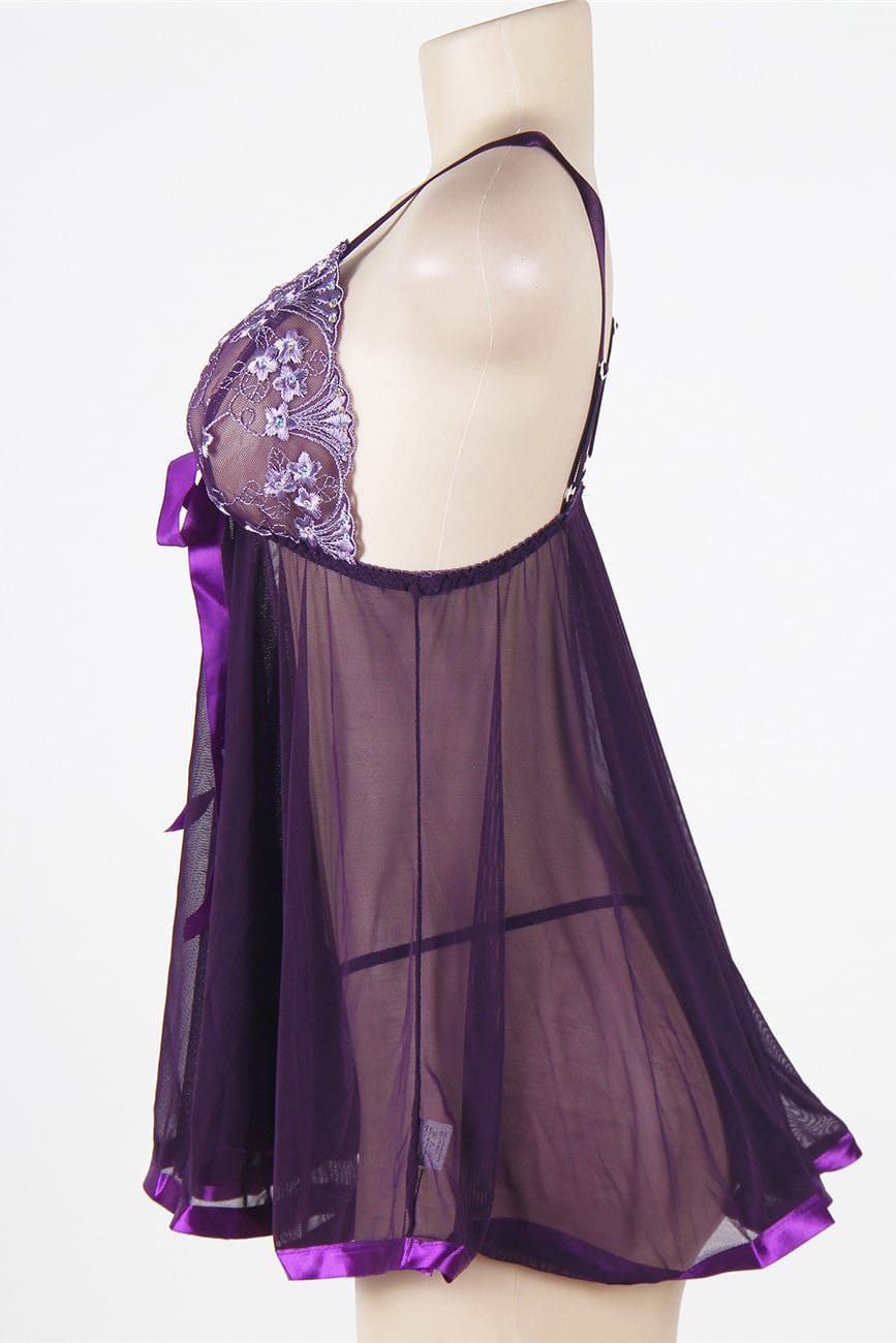 Plus Size Purple Sheer Mesh Babydoll