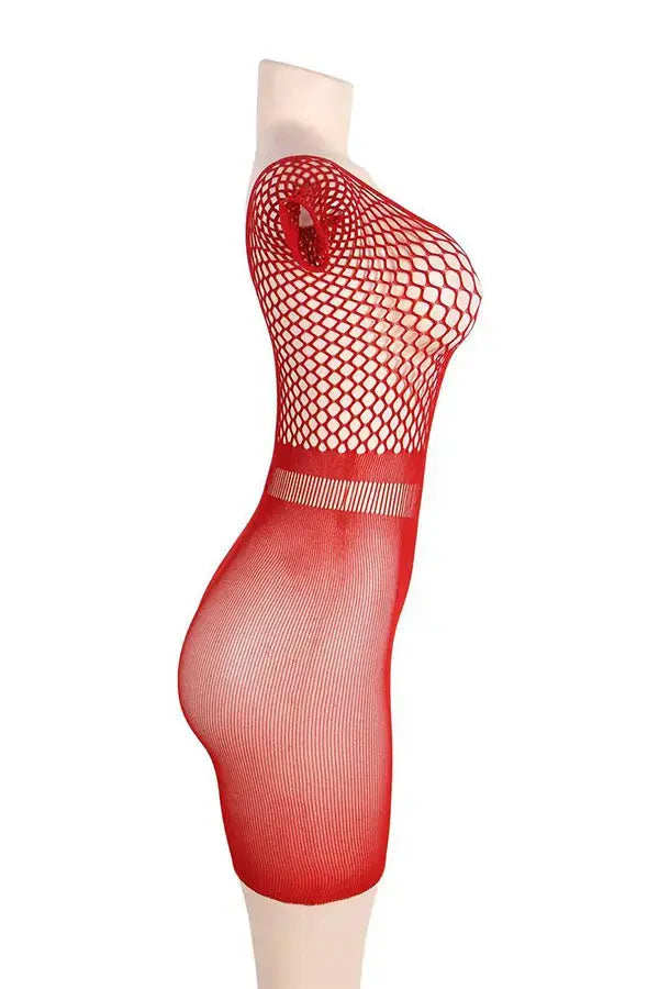 Plus Size Red Crochet Mesh Hollow-out Mini Chemise Dress Lingerie Diva
