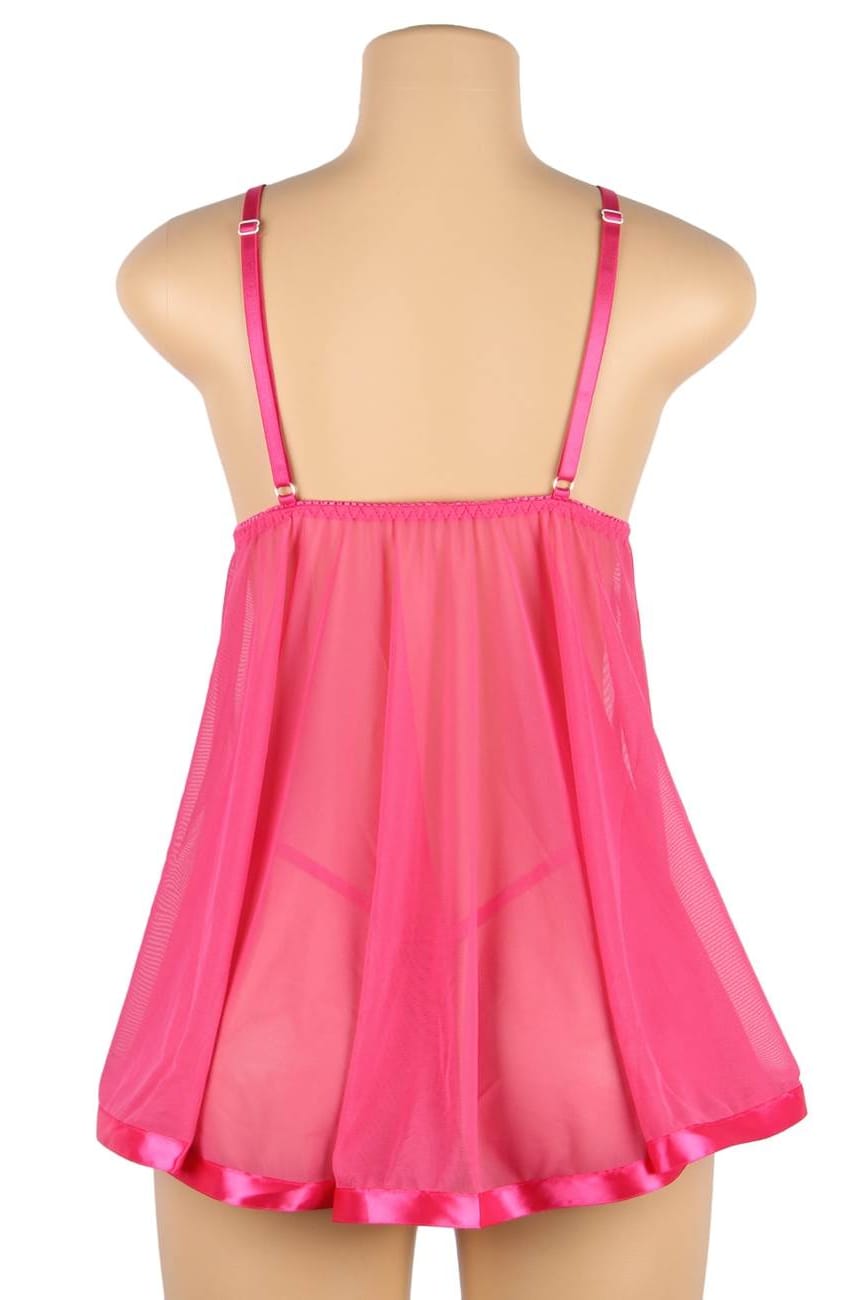 Plus Size Hot Pink Sheer Mesh Babydoll