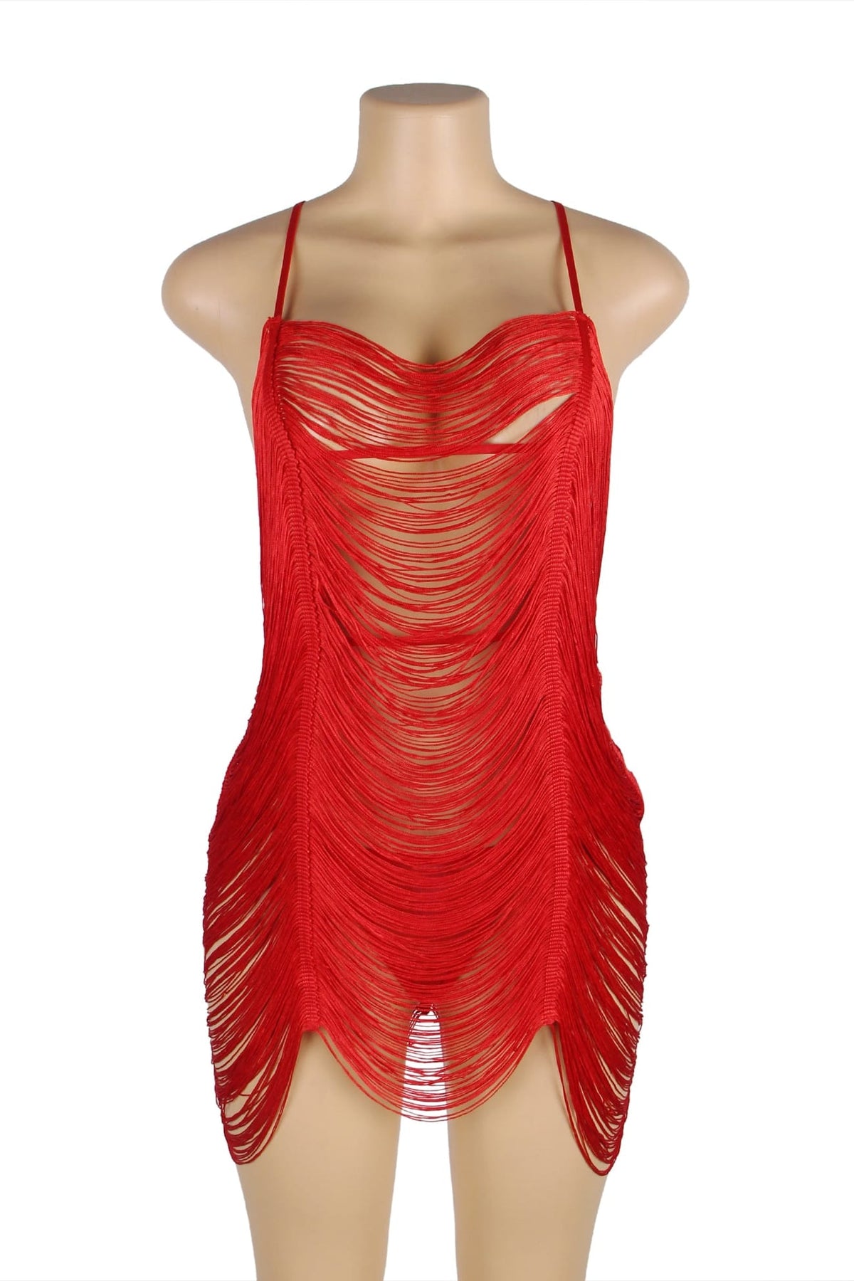 Red Fringe Tassel Mini Dress