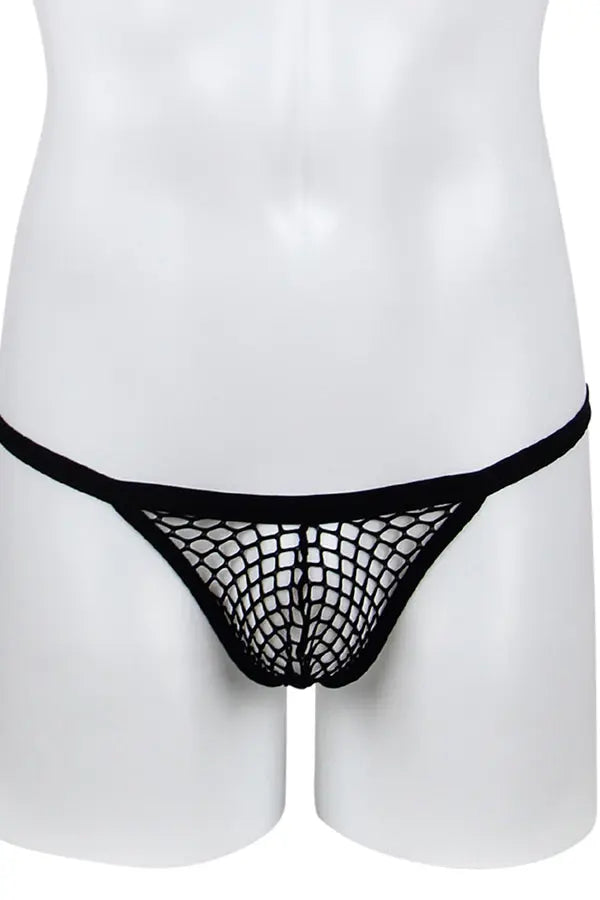 Men's Sexy Black Fishnet Mesh Thong Lingerie Diva