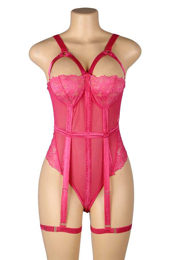 Plus Size Pink Lace Teddy Bodysuit