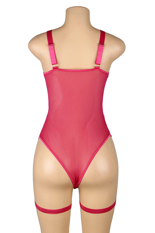 Plus Size Pink Lace Teddy Bodysuit