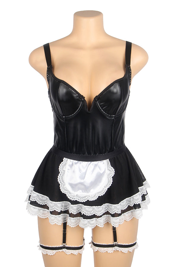 Sexy Black Faux Leather Maid Costume