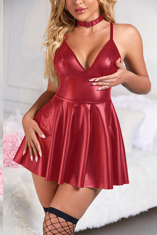 Red Sexy Faux Leather Dress
