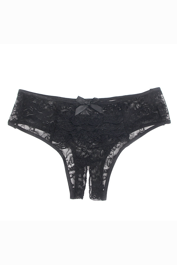 Black Ruffle Lace Crotchless Panties