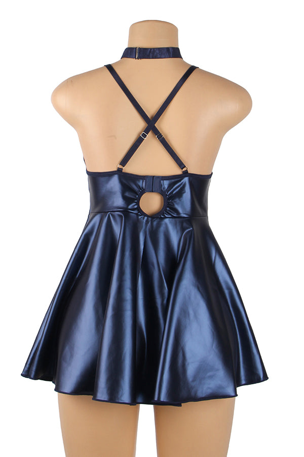 Blue Sexy Faux Leather Dress