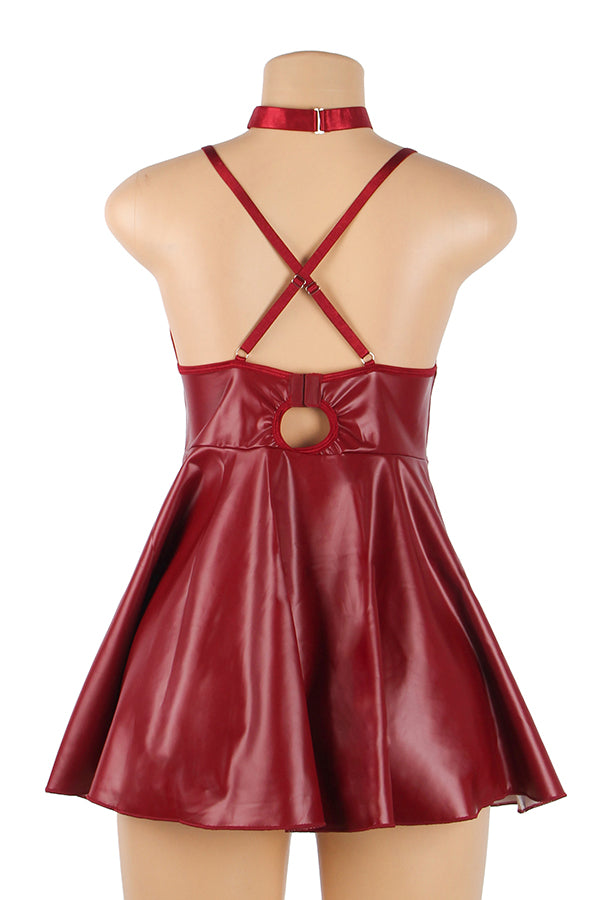 Red Sexy Faux Leather Dress