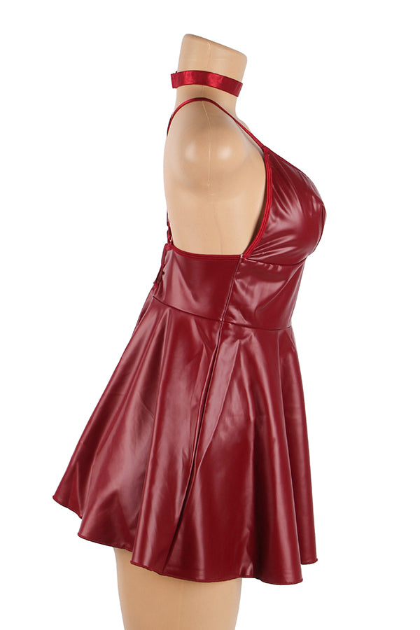 Red Sexy Faux Leather Dress