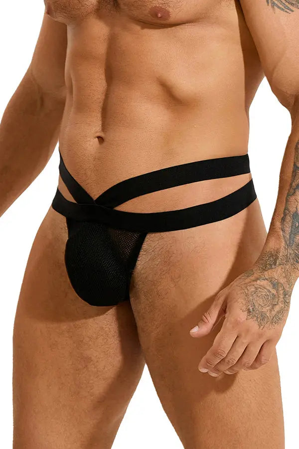 Men's Sexy Black Strappy Mesh Thong Underwear Lingerie Diva